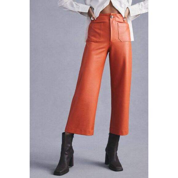 Anthropologie Maeve The Colette Cropped Wide-Leg Faux Leather Pants Size 32 $130 - Picture 2 of 10